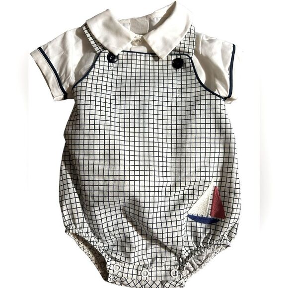 Vintage Bryan size 0-3 months boys checkered short sleeve 2 piece romper/onsie - Picture 1 of 9